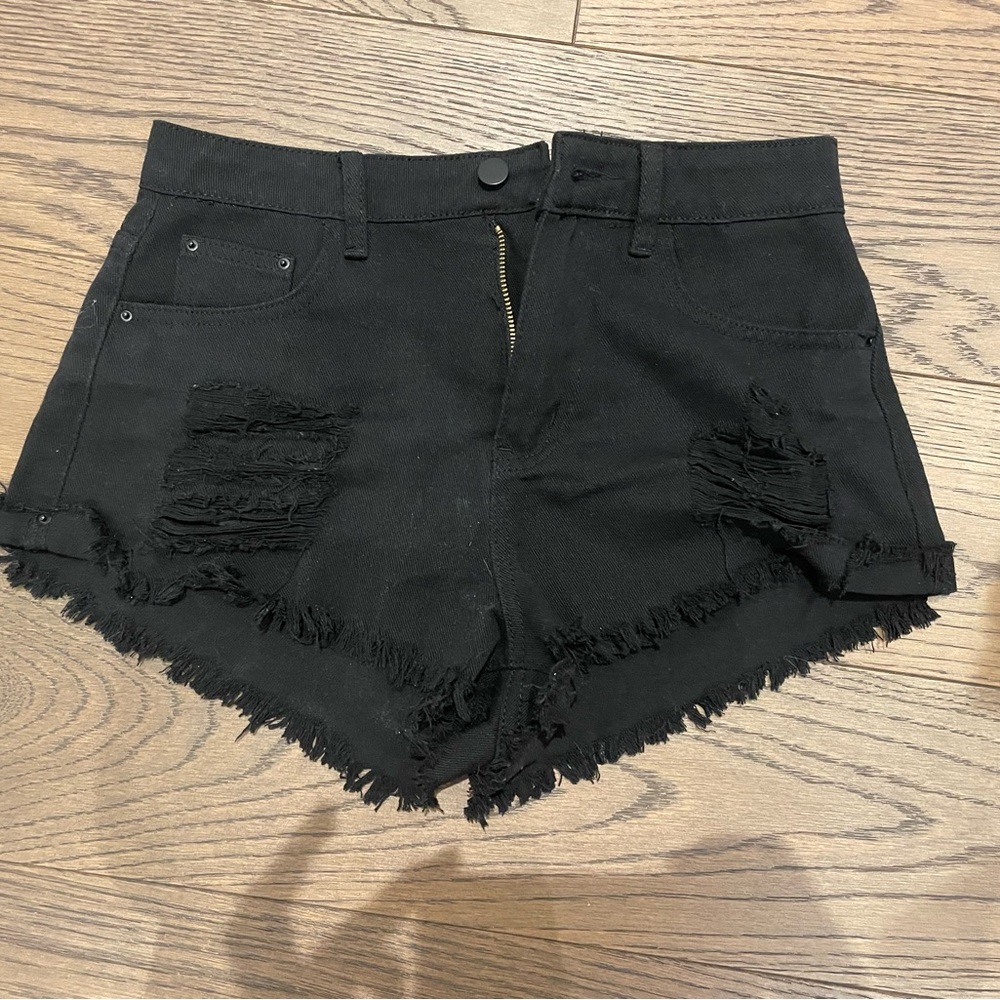Black Distressed Denim Shorts